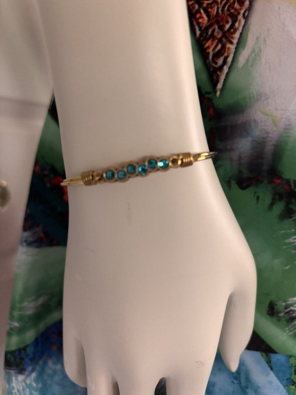 Luca + Danni Gold Tone Bangle Bracelet Blue Crystal Stackable